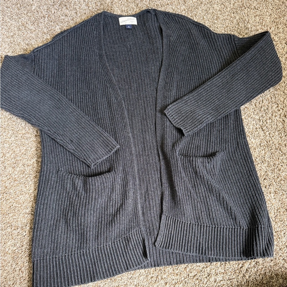 Universal Thread Ribbed Open-Front Cardigan - Charcoal Gray